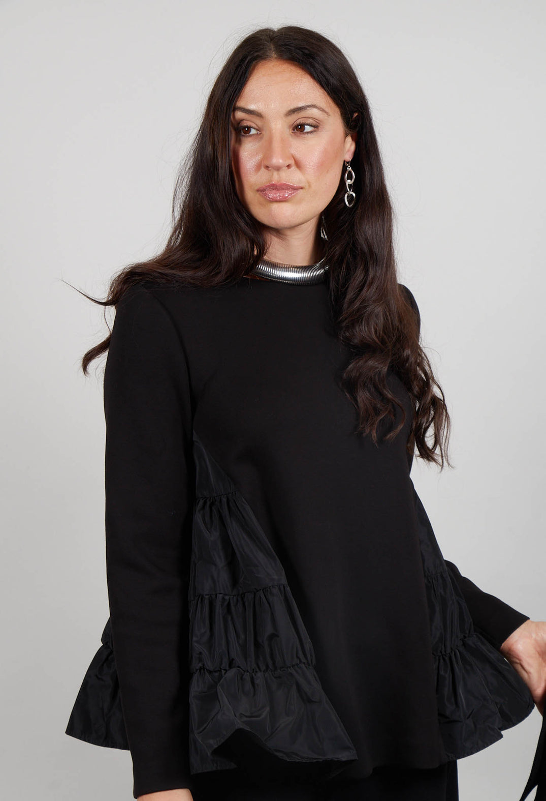 Boxy Peplum Style Top in Nero