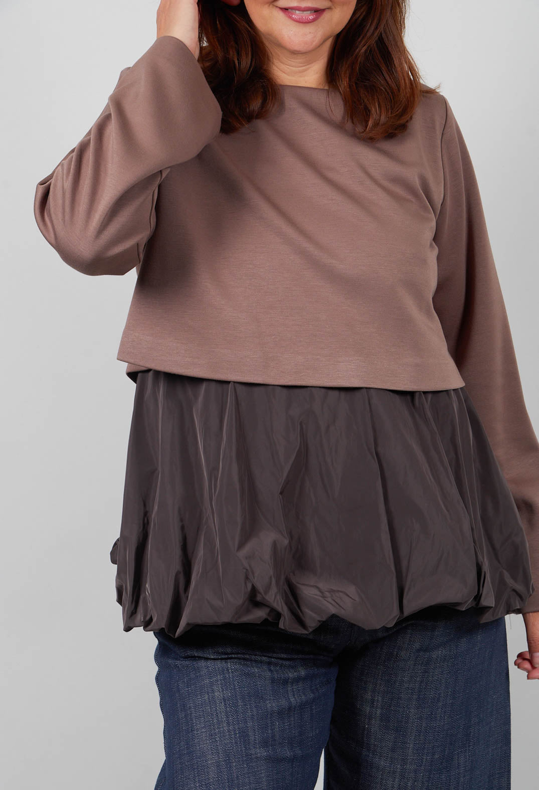 Peplum Top in Stone/Fango