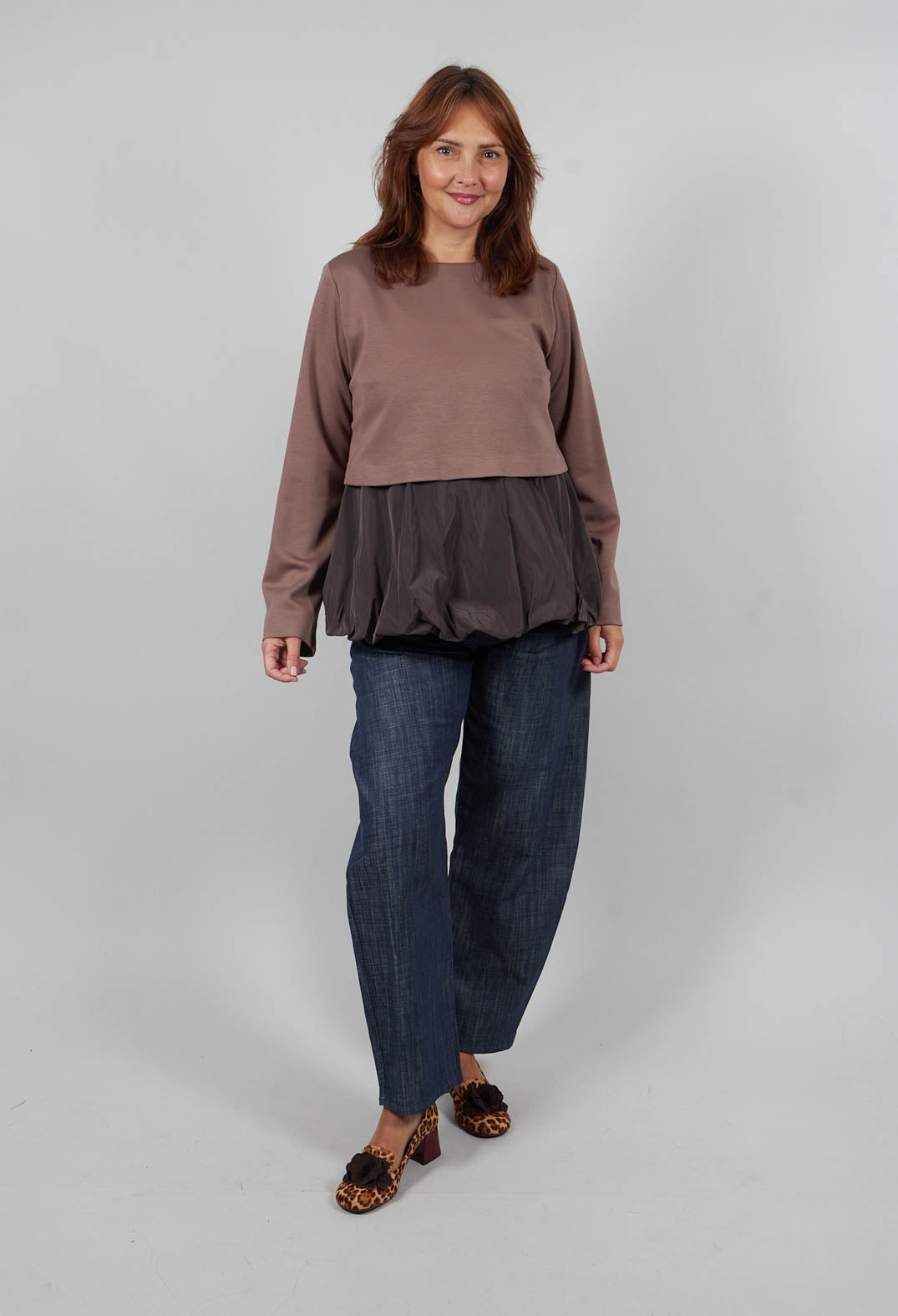 Peplum Top in Stone/Fango