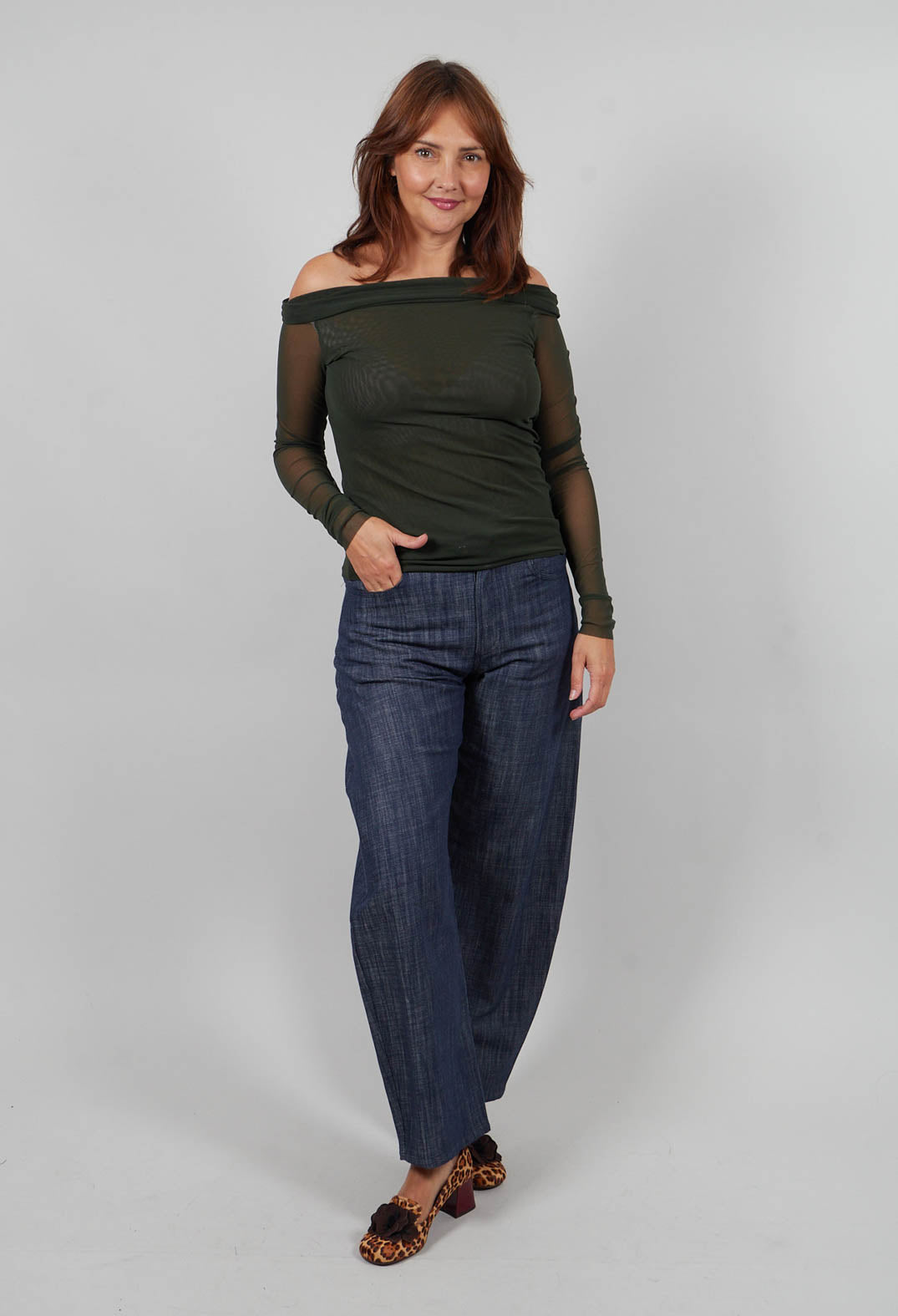 Bardot Style Top in Forest