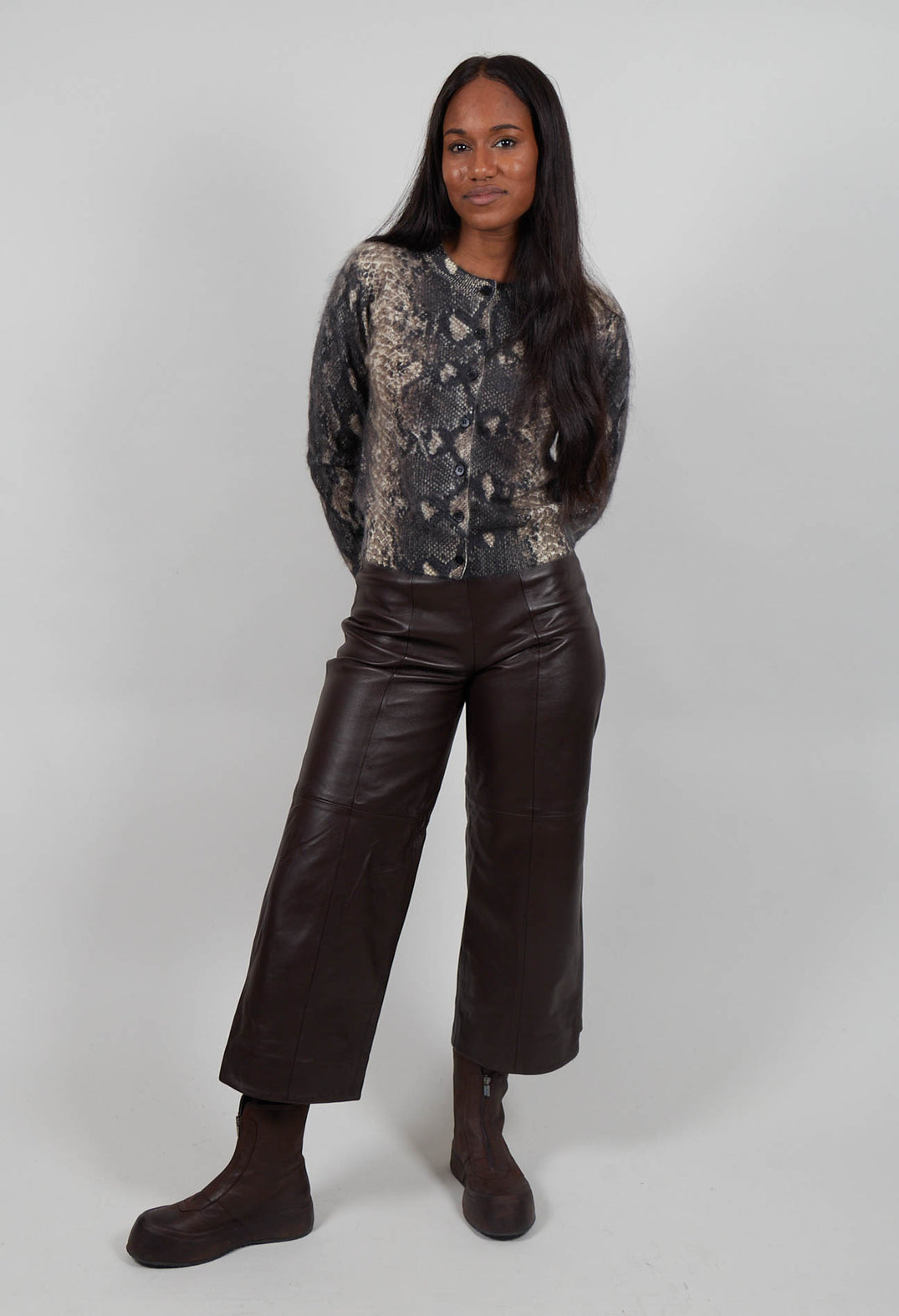 Brushed Cardigan in Snake Print