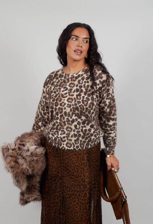 Crew Neck Jumper in Leopard Print