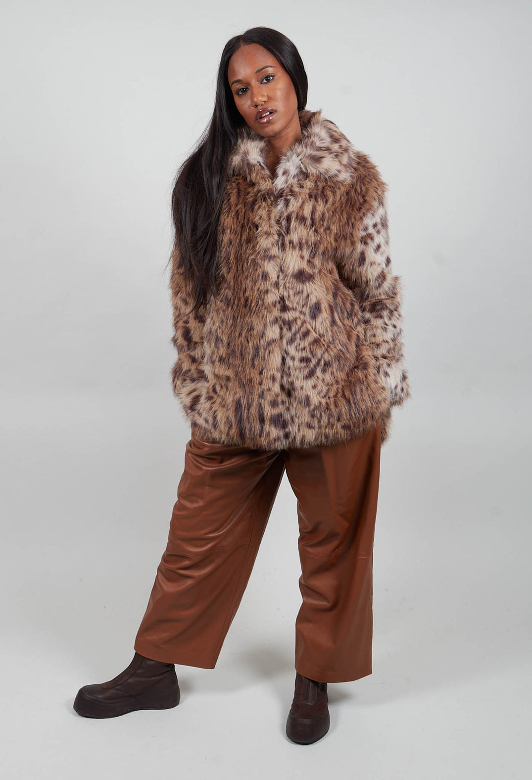 Micheal Faux Fur Coat in Lince