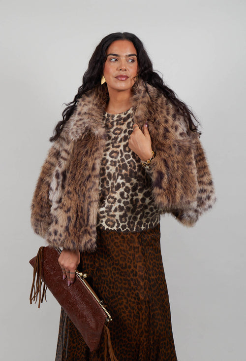 Marcel Faux Fur Coat in Lince