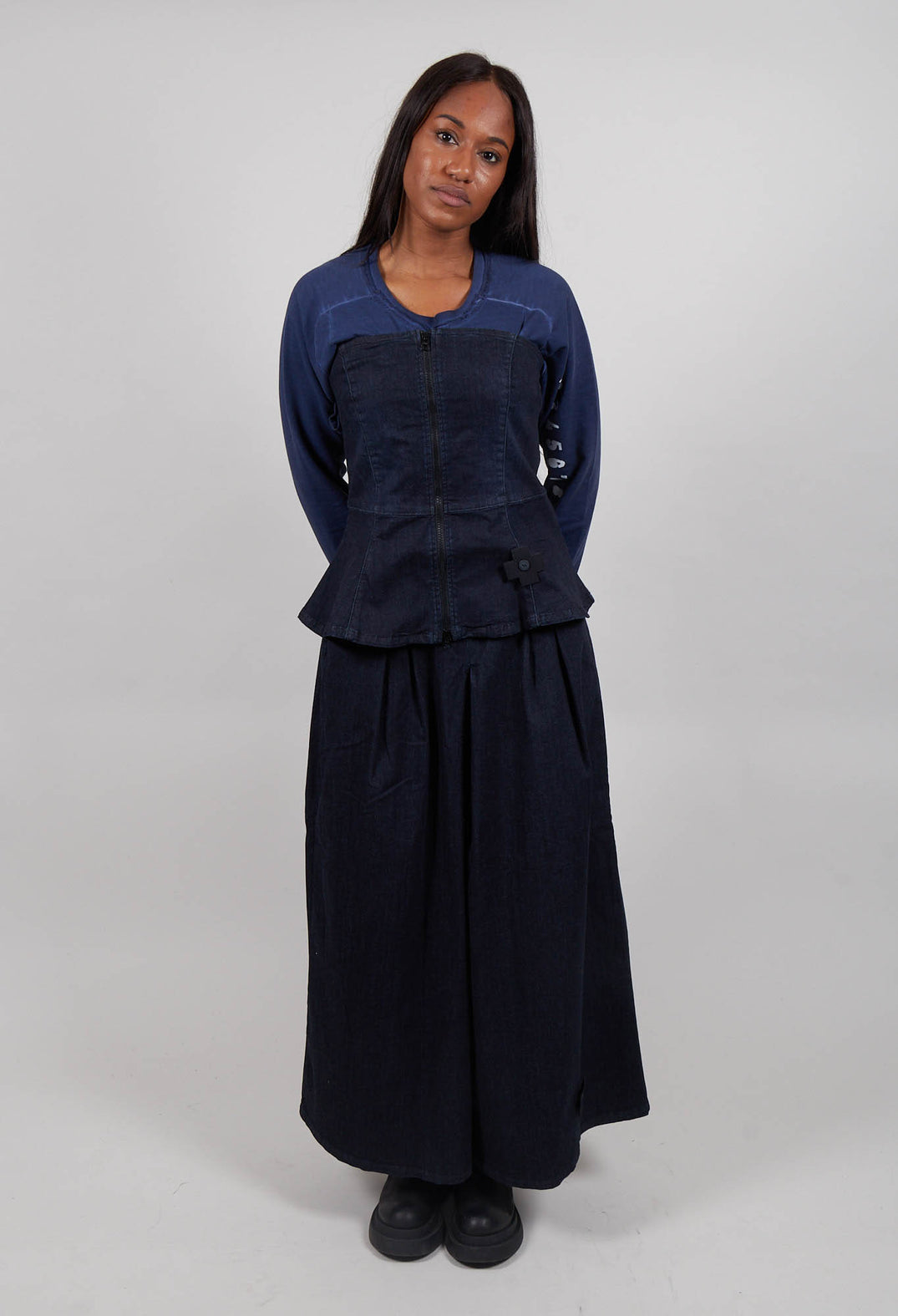 Blue Shape Denim Corset in Dark Blue