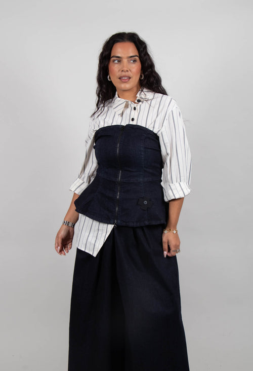 Blue Shape Denim Corset in Dark Blue