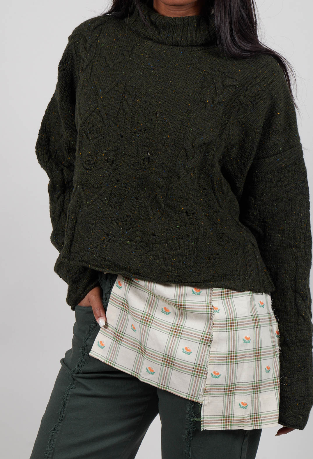 Cropped High Neck Jumper in Forest
