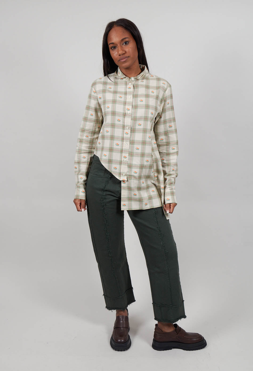 Asymetric Hem Shirt in Floral Plaid