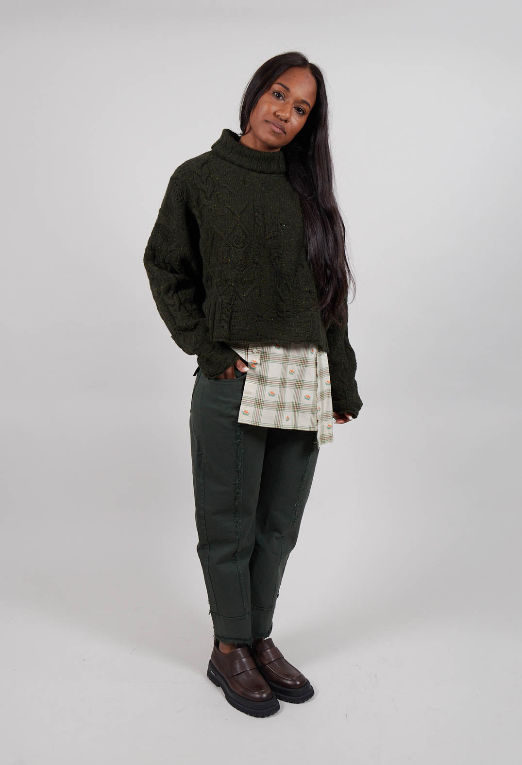 Straight Leg Denim Trousers in Forest