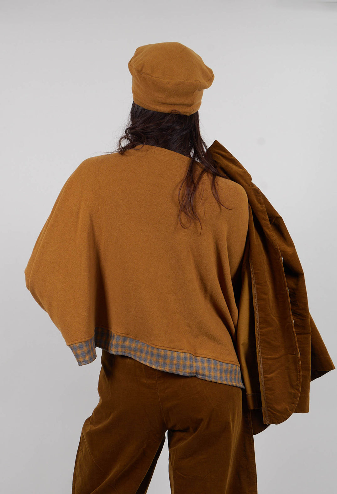 Bamboo Jumper with Check Trim in Caramello