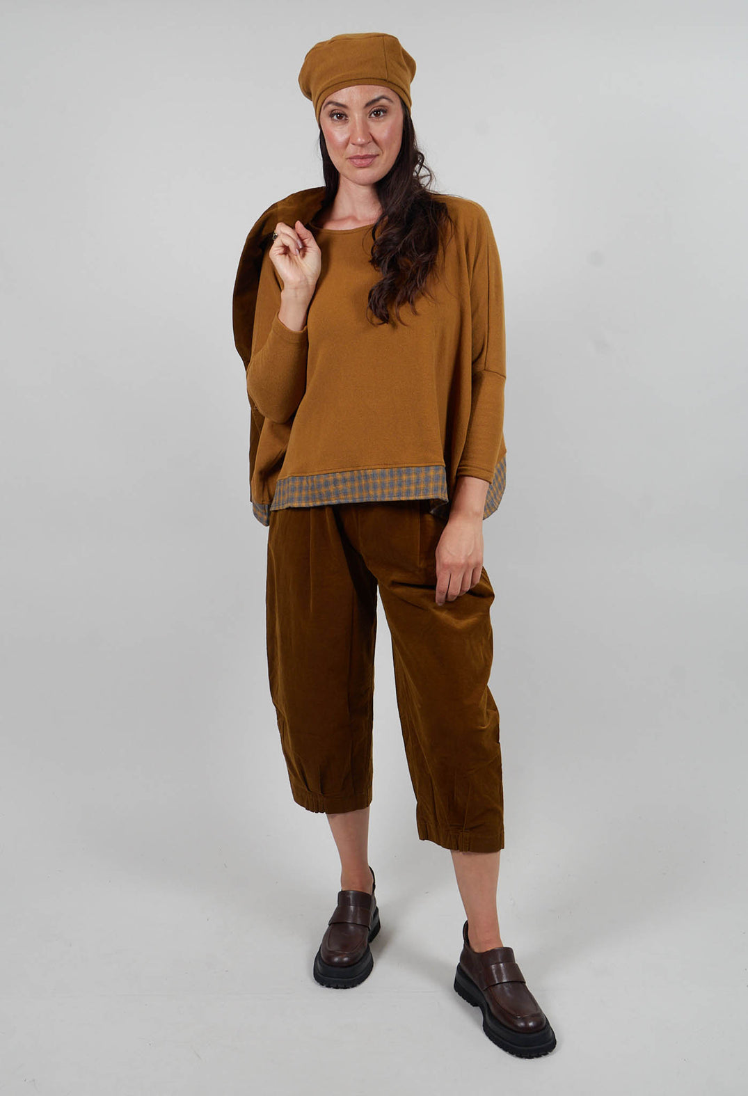Bamboo Jumper with Check Trim in Caramello