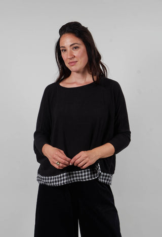 Bamboo Jumper with Check Trim in Nero