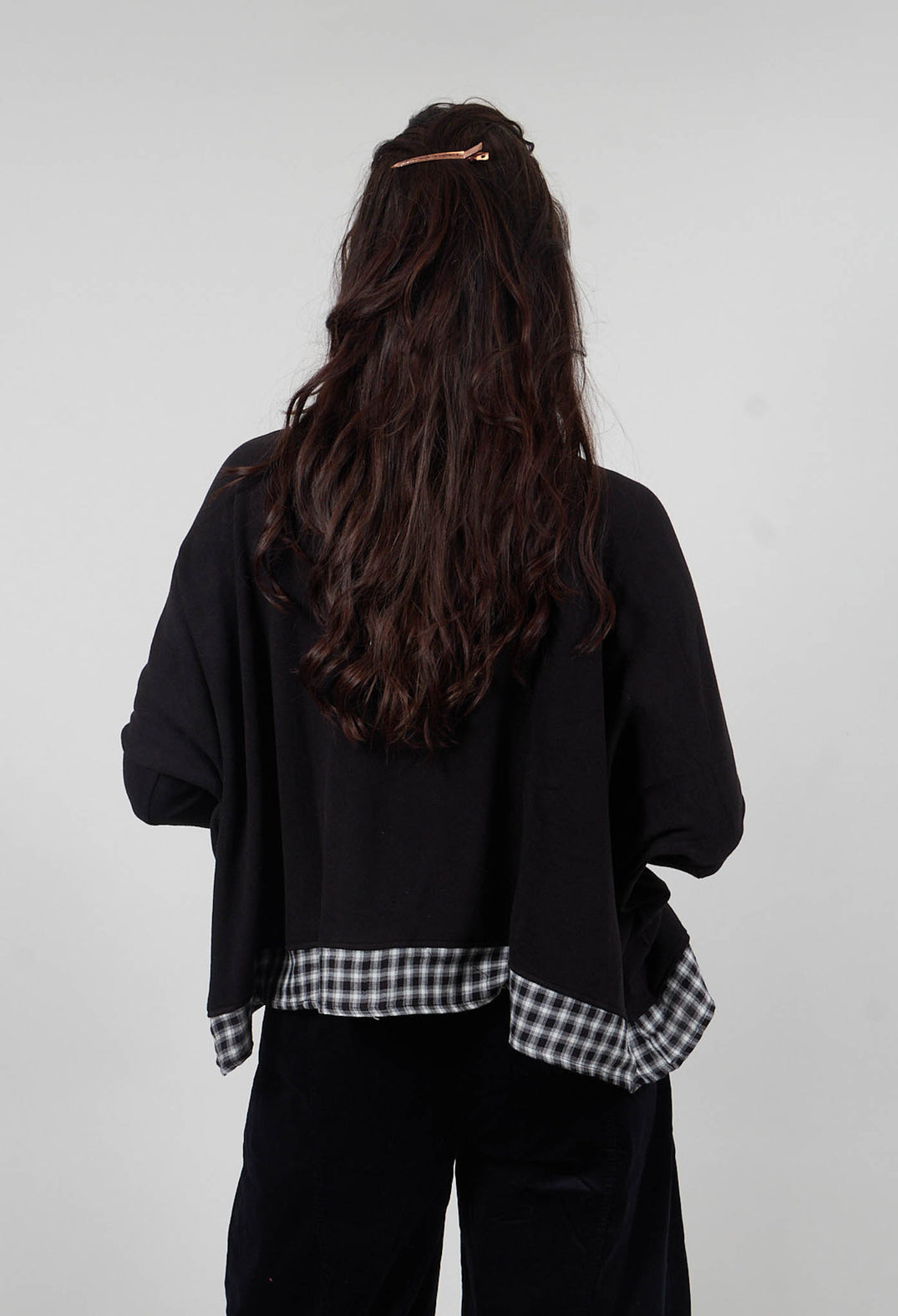 Bamboo Jumper with Check Trim in Nero