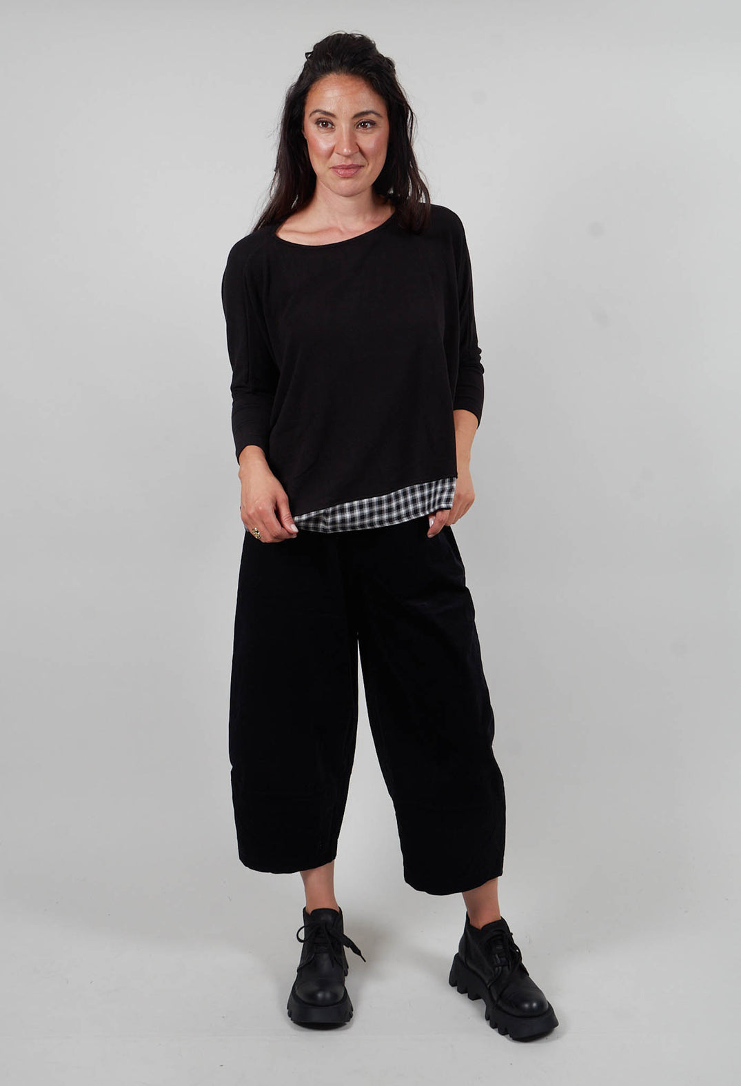 Bamboo Jumper with Check Trim in Nero