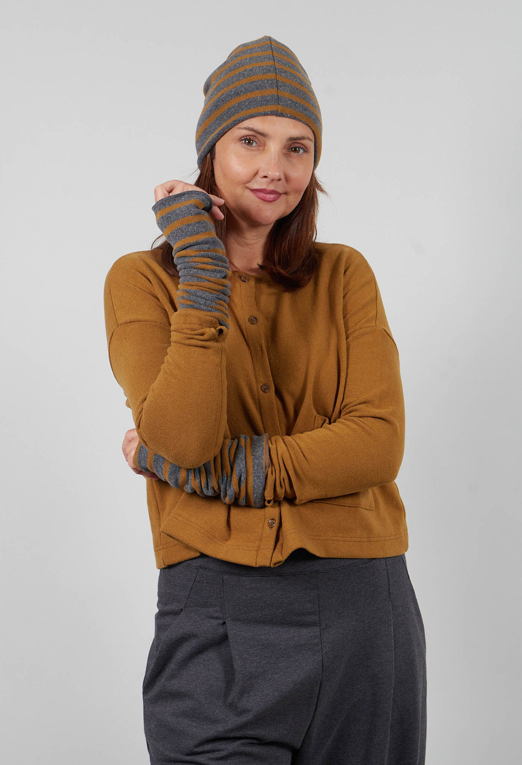 Cotto Riga Gloves in Grigio Wide Stripe