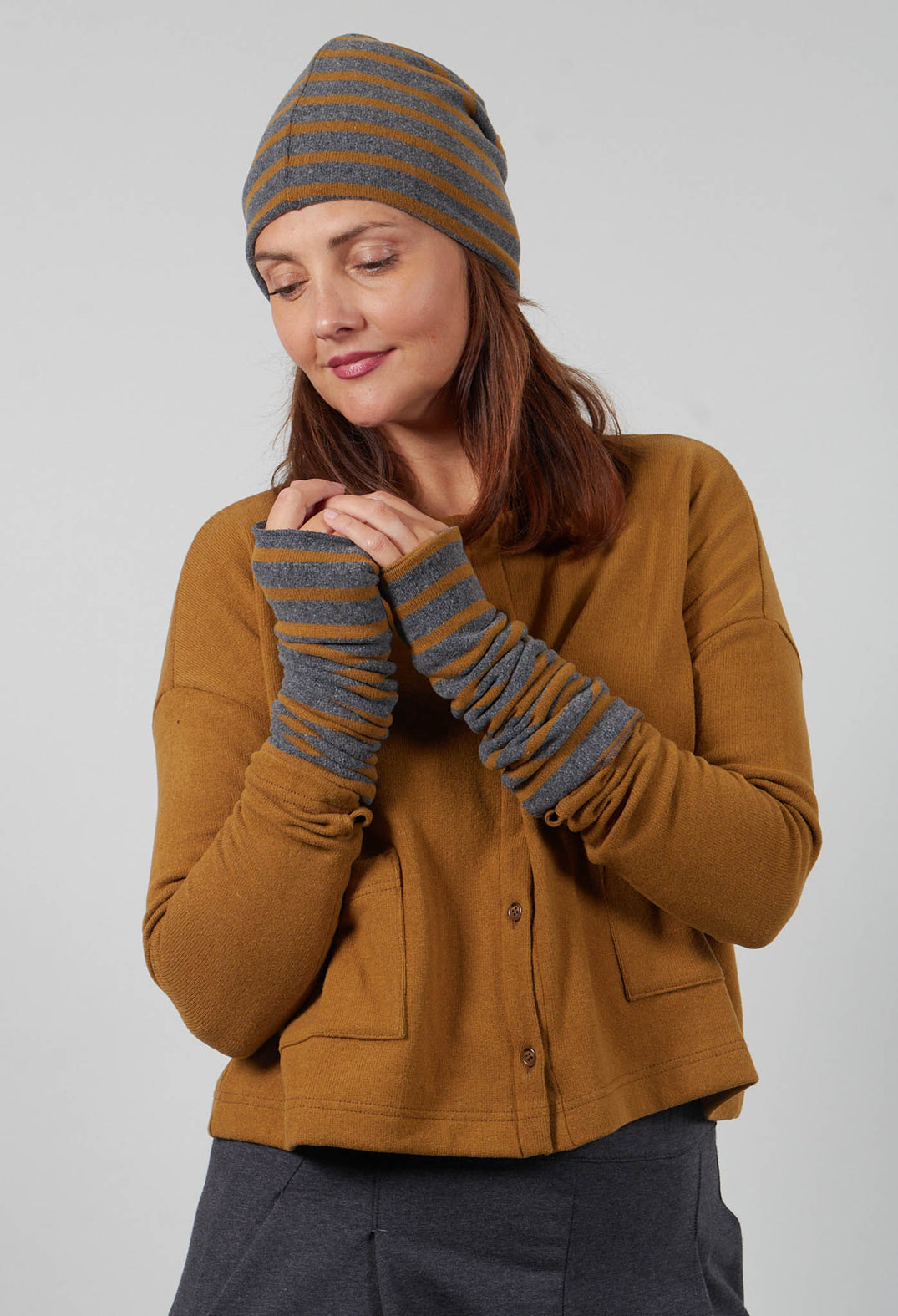 Cotto Riga Gloves in Grigio Wide Stripe