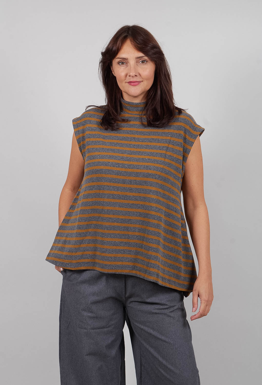 Elva Gilet in Grigio Wide Stripe