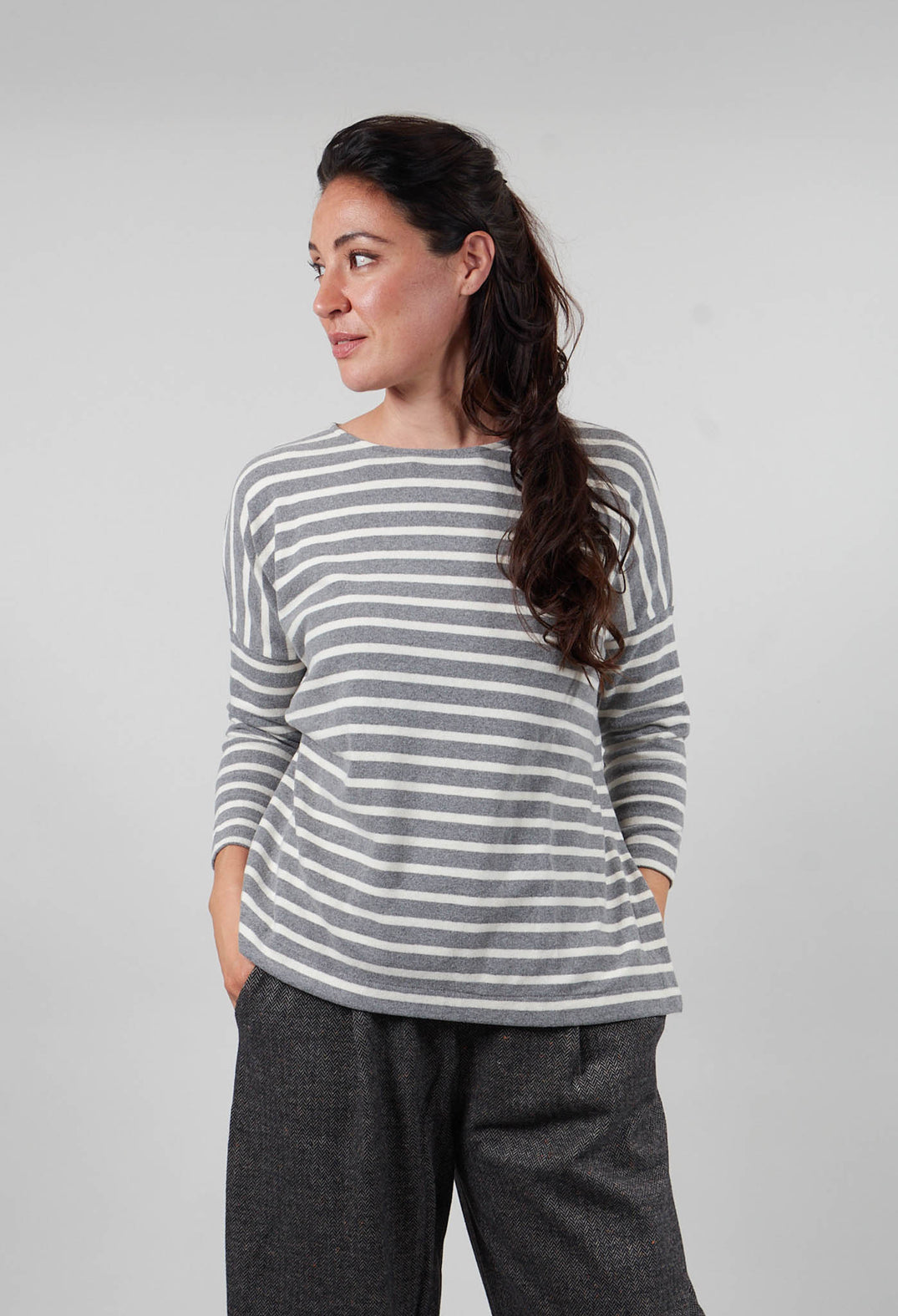 Emotiva Riga Jumper in Latte Wide Stripe