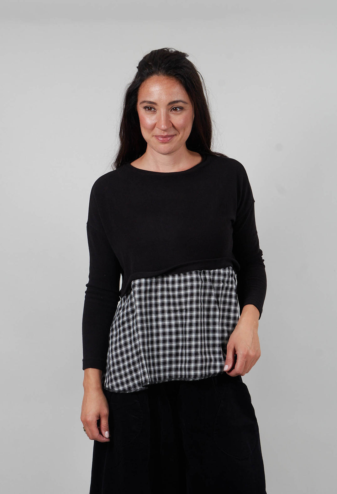 Freda Jumper with Check Trim in Nero