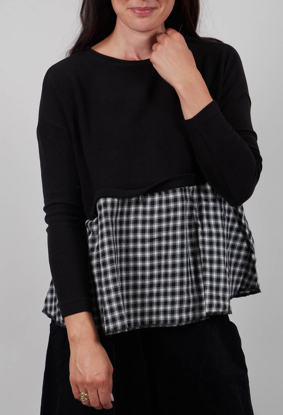 Freda Jumper with Check Trim in Nero