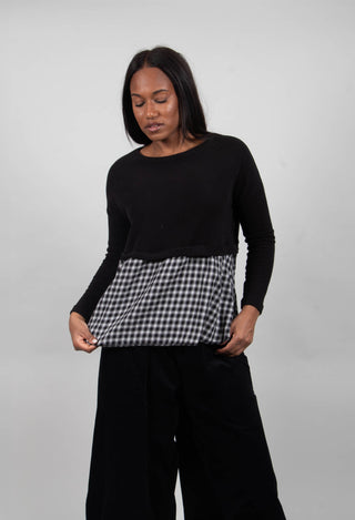 Freda Jumper with Check Trim in Nero