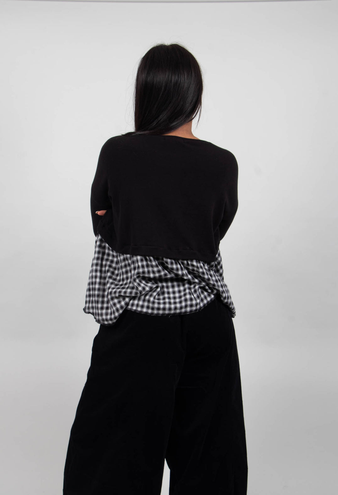 Freda Jumper with Check Trim in Nero