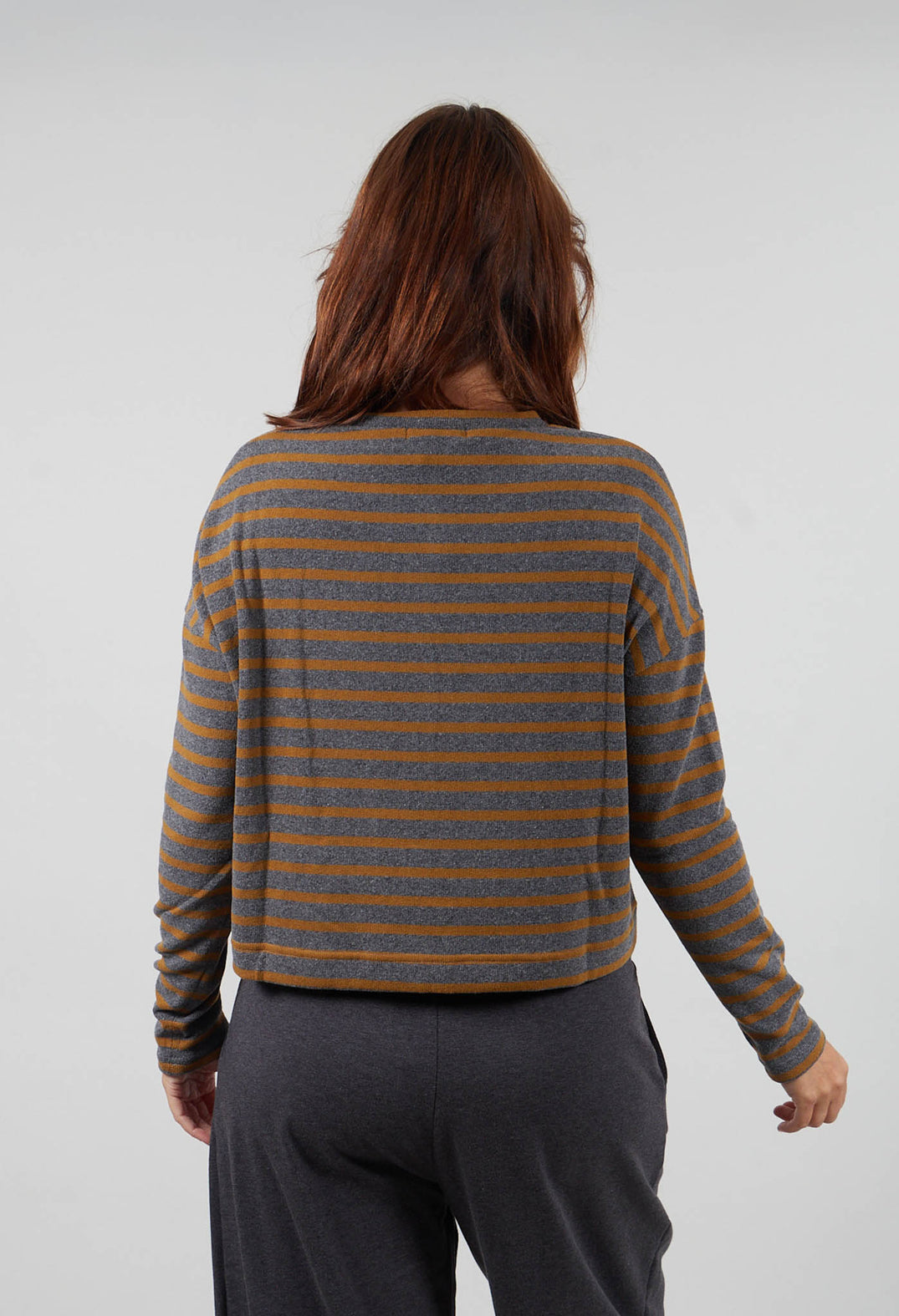 Leah R Cardigan in Grigio Wide Stripe