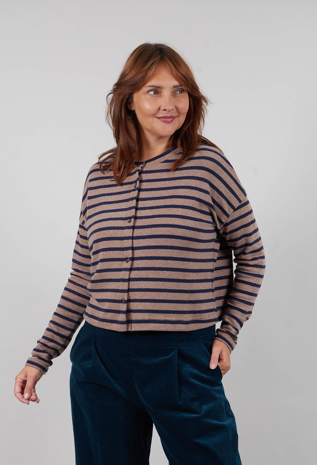 Leah R Cardigan in Alpaca Wide Stripe
