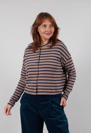 Leah R Cardigan in Alpaca Wide Stripe