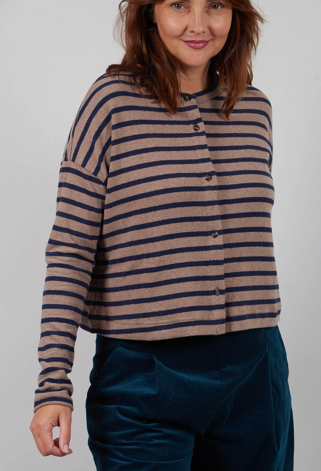 Leah R Cardigan in Alpaca Wide Stripe