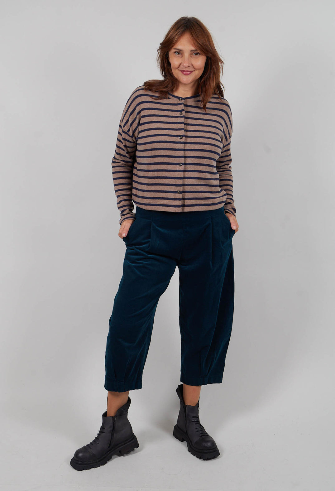 Leah R Cardigan in Alpaca Wide Stripe