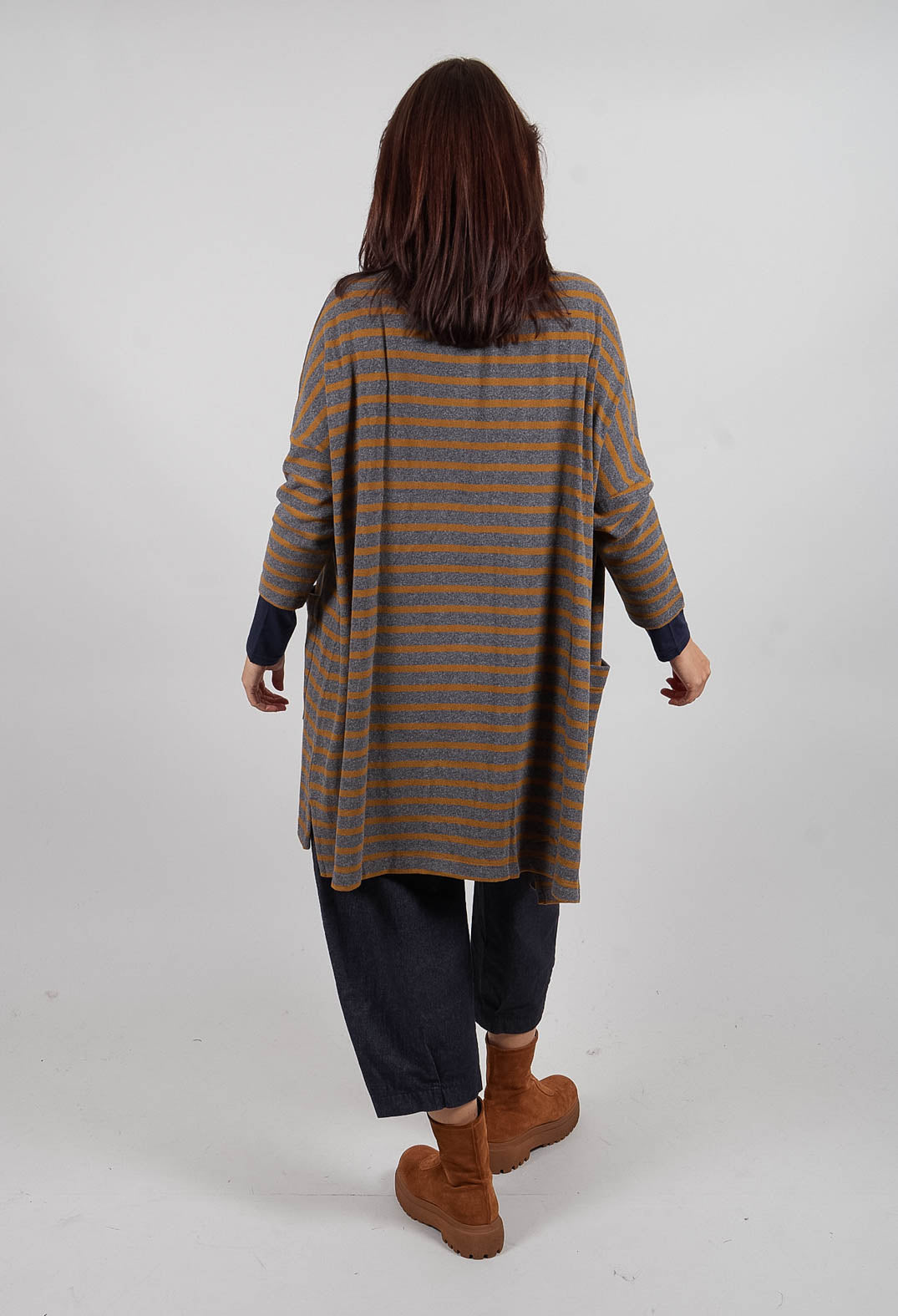 Soufle Riga Cardigan in Grigio Wide Stripe