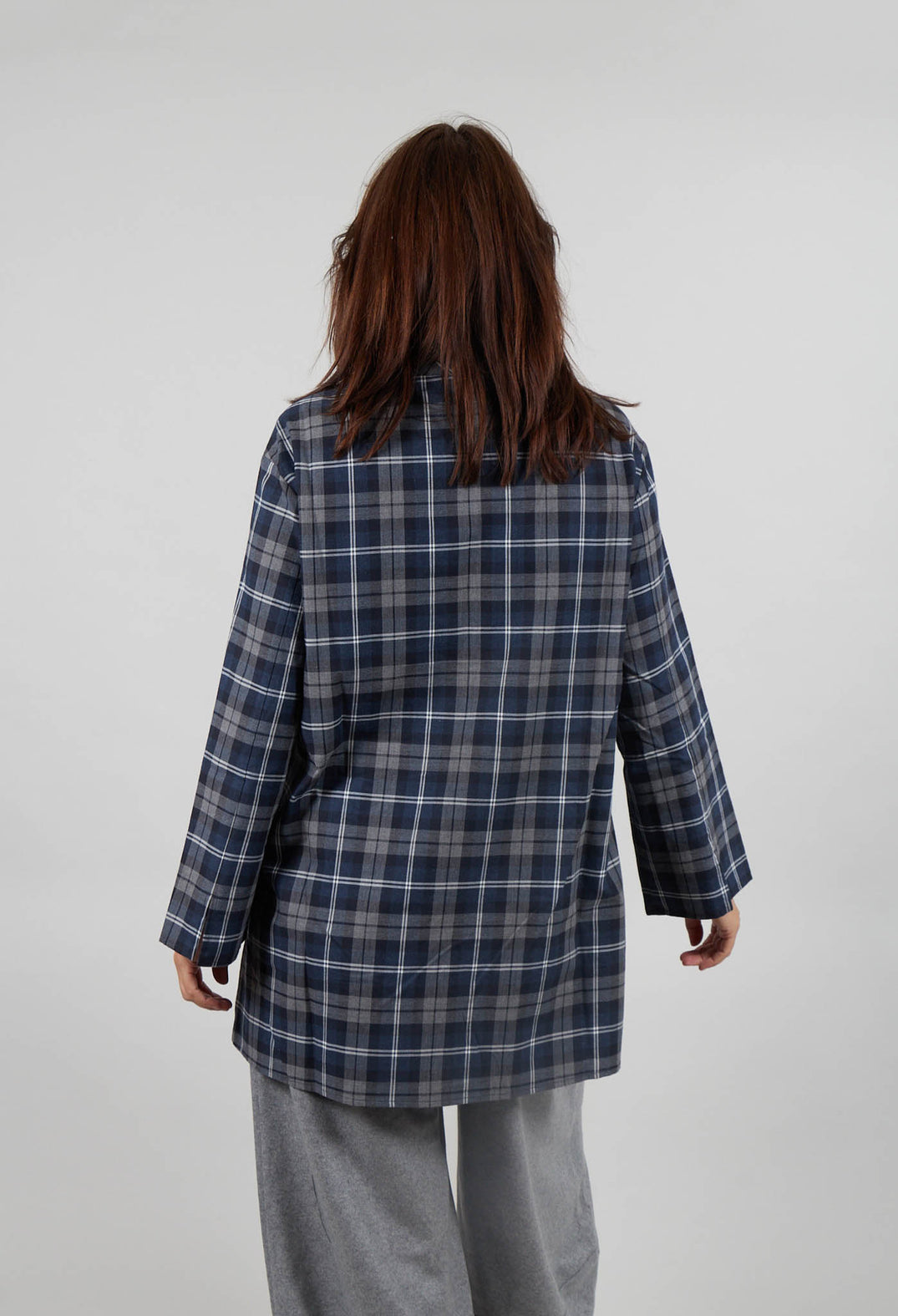Stand Up Collar Shirt in Grey Marine Check