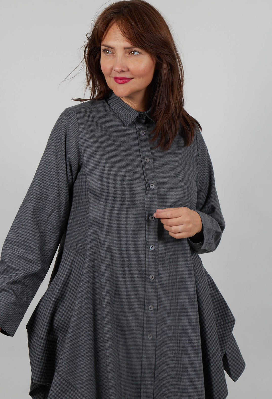 Peplum Shirt in Grey Check