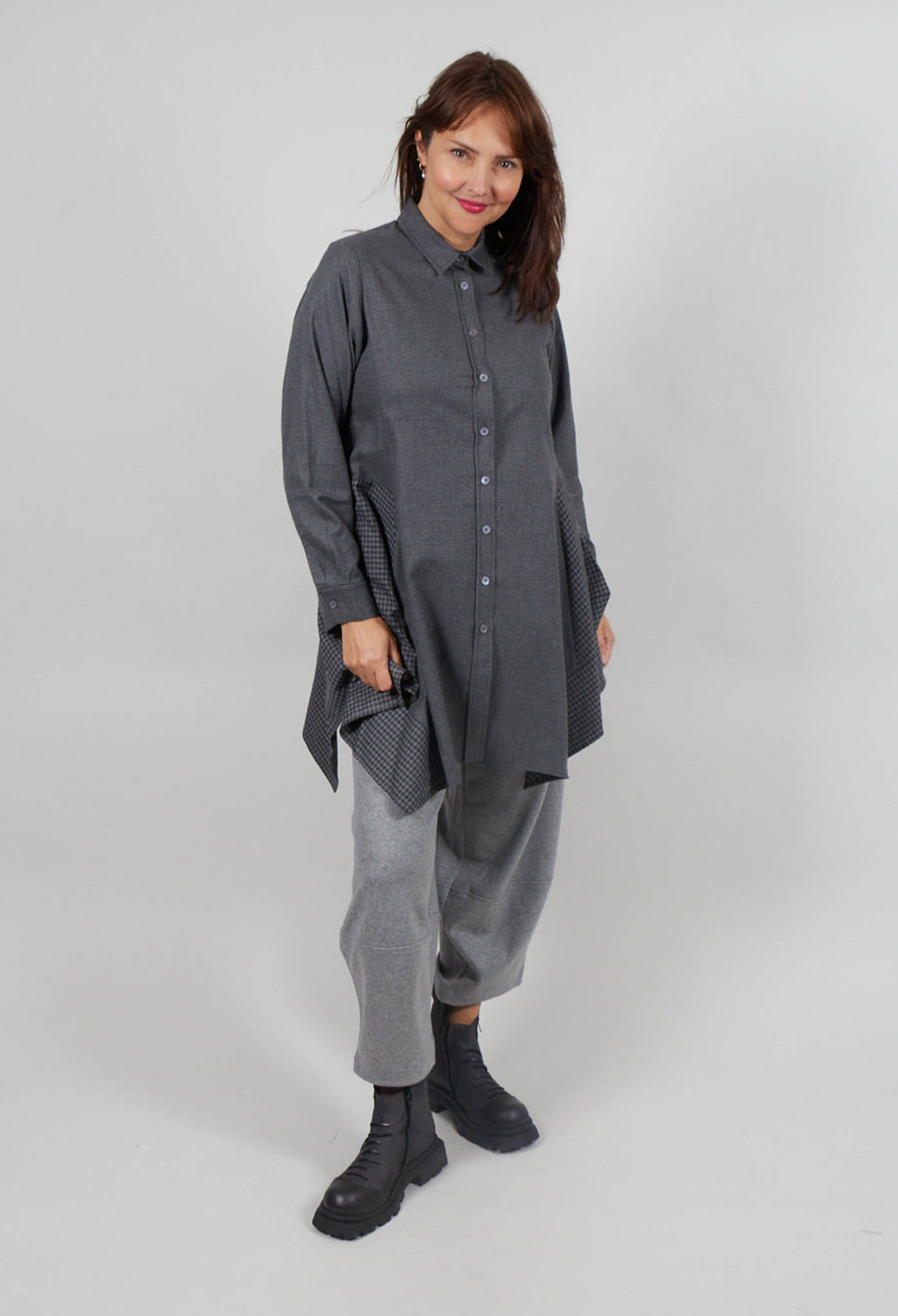 Peplum Shirt in Grey Check