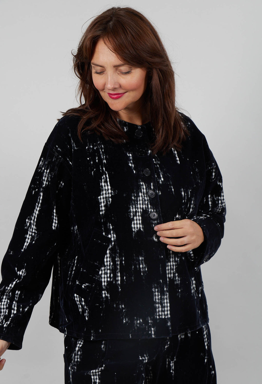 Collarless Jacket in Salt and Pepper