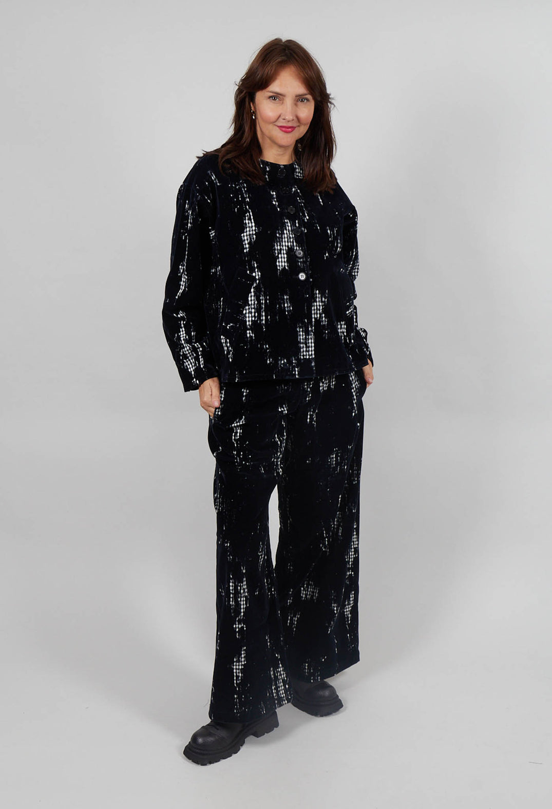 Collarless Jacket in Salt and Pepper
