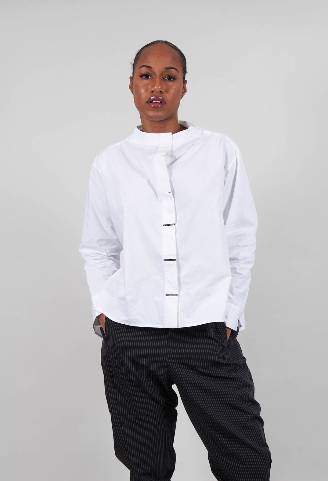 Collarless Shirt in White
