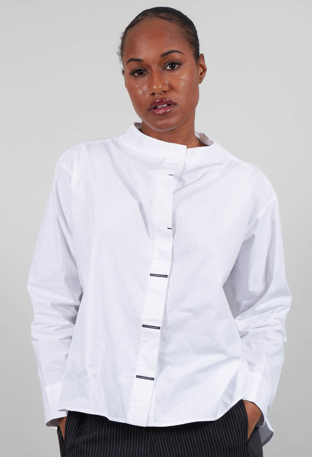 Collarless Shirt in White