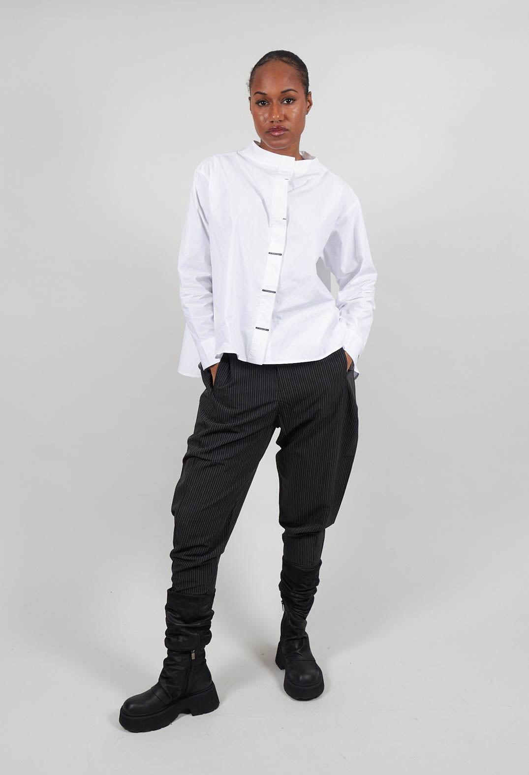 Collarless Shirt in White
