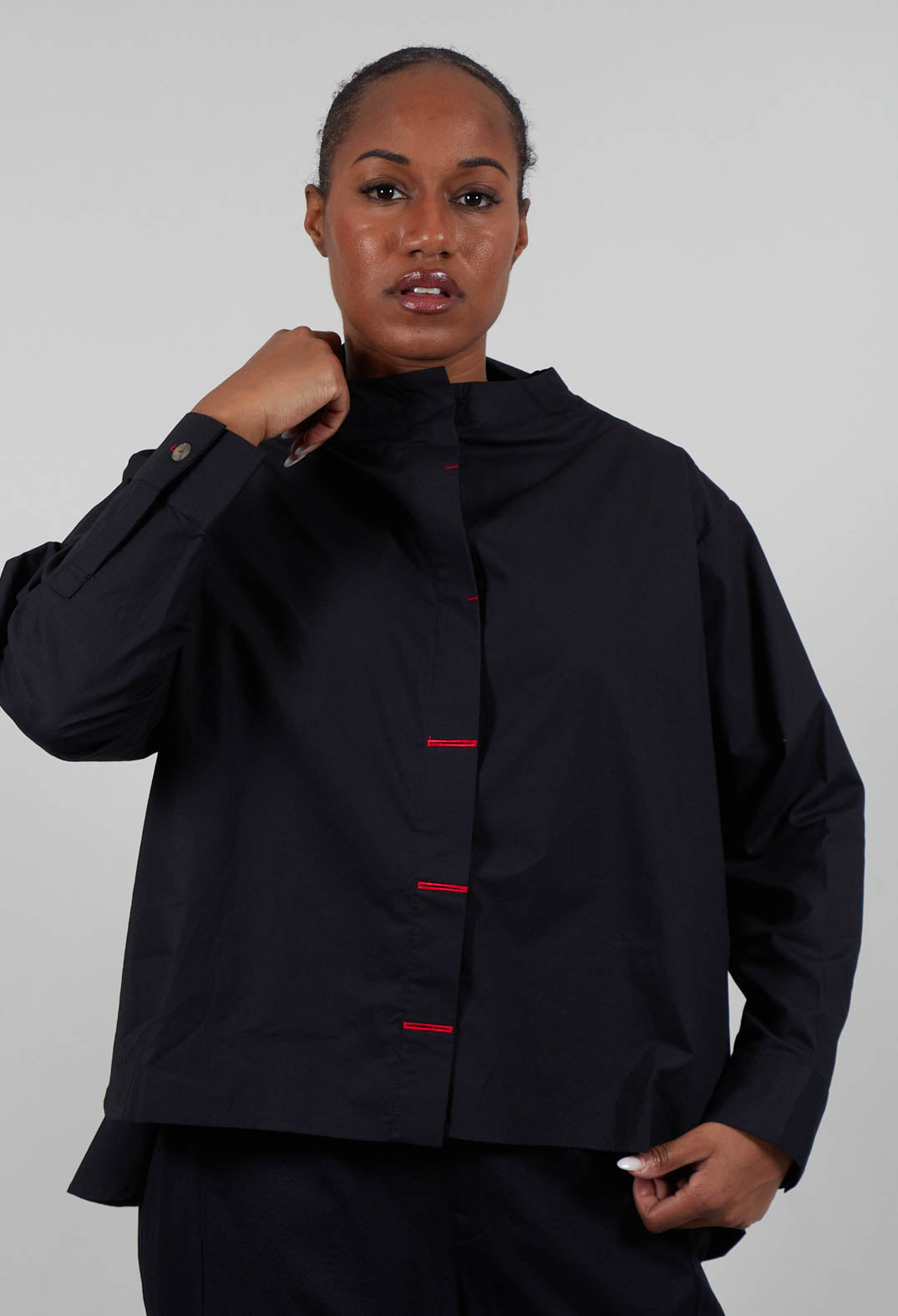 Collarless Shirt in Black