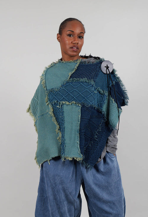 Patchwork Cape Cardigan in Blue
