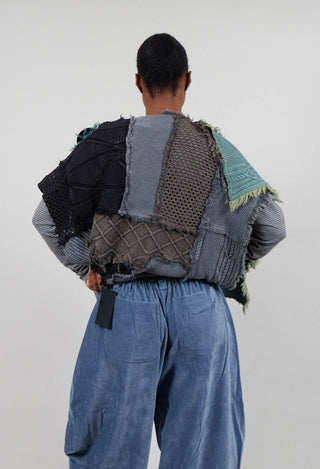 Patchwork Cape Cardigan in Blue