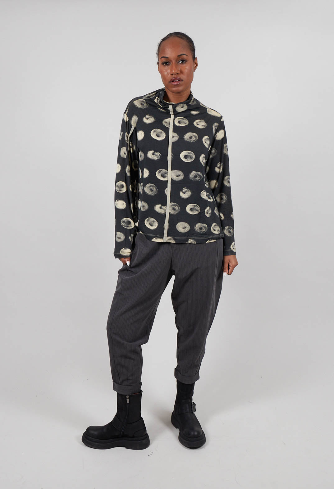 All Over High Neck Jumper in Grey