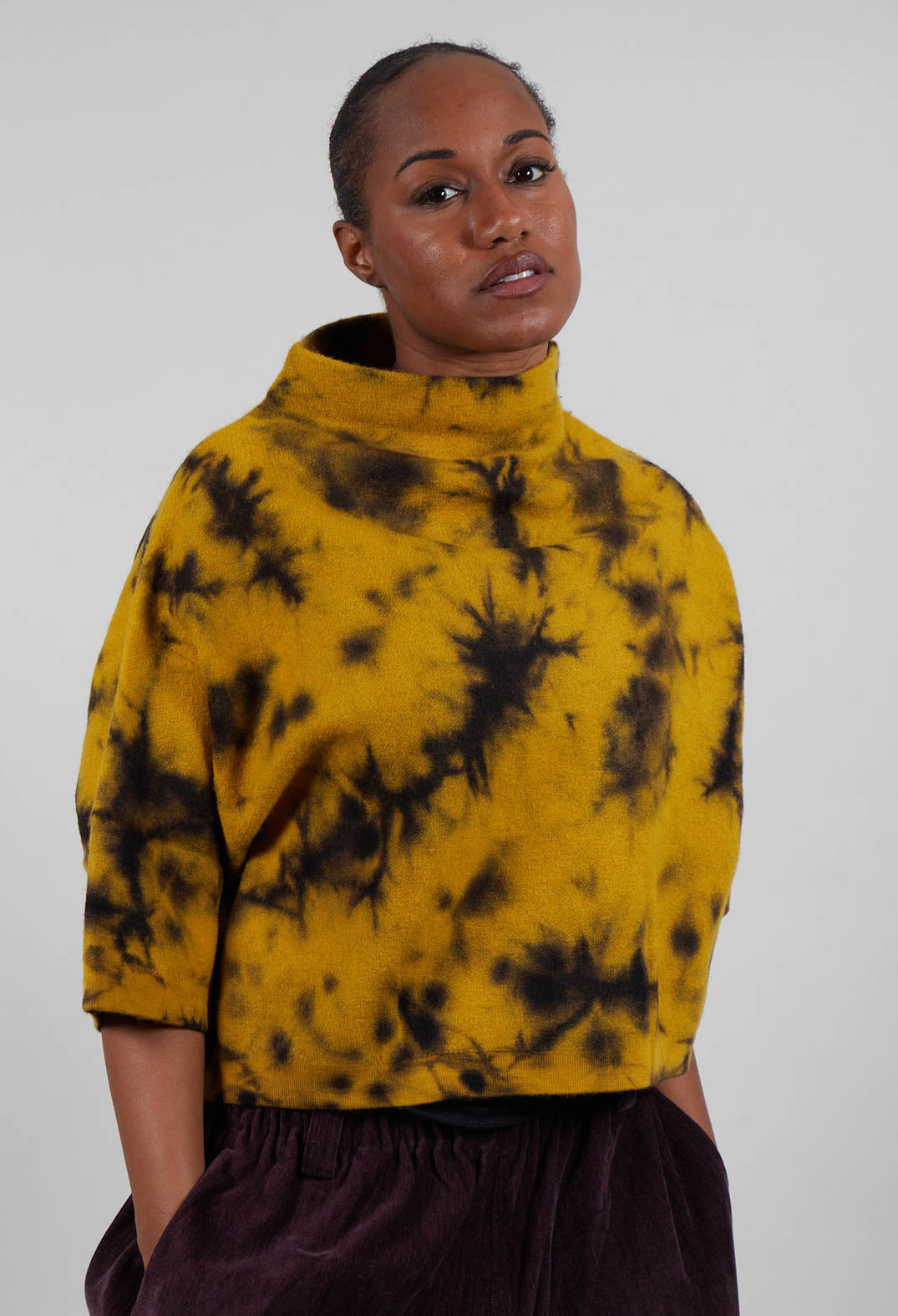 Boat Neck Jumper in Mustard Print