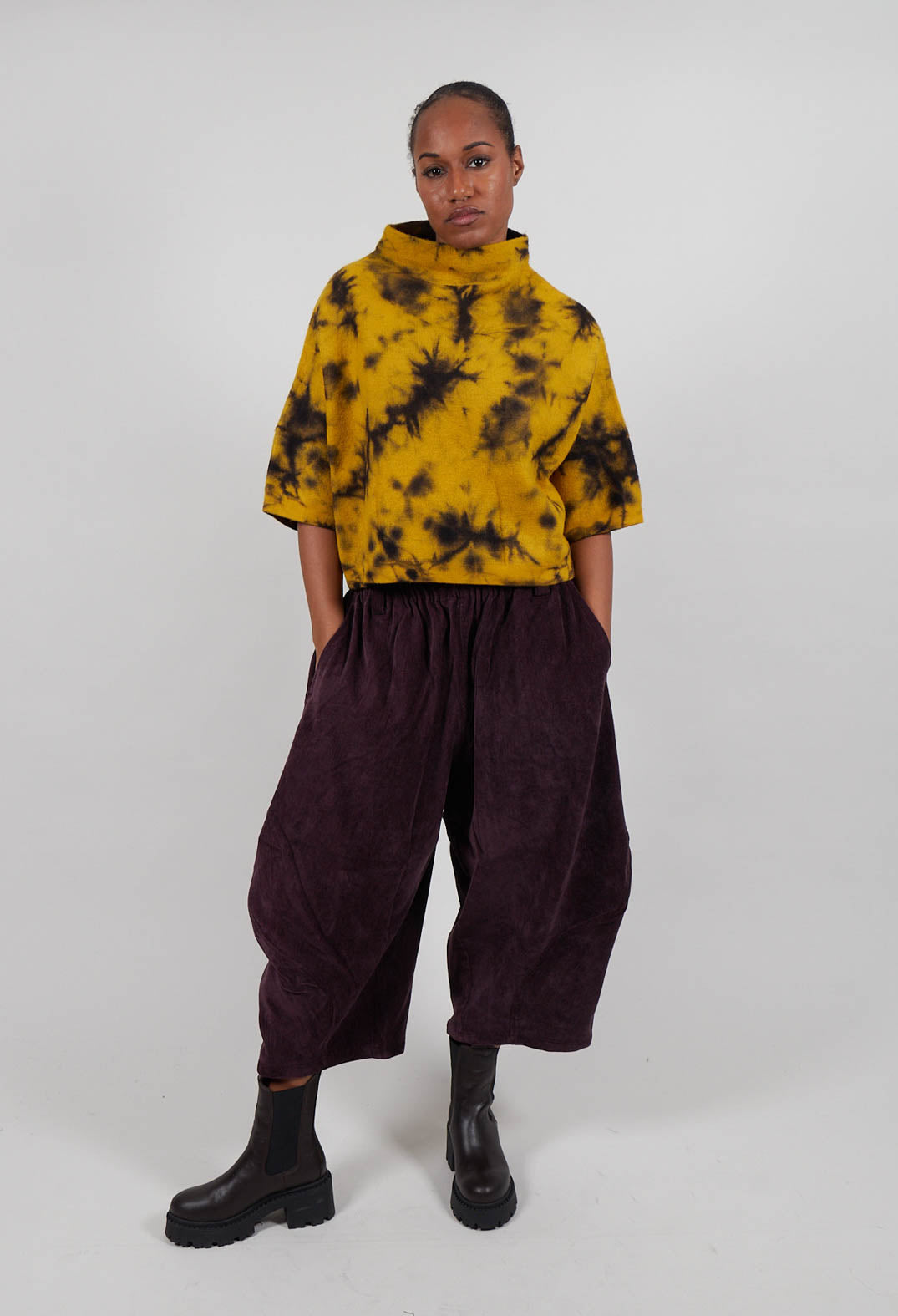 Boat Neck Jumper in Mustard Print