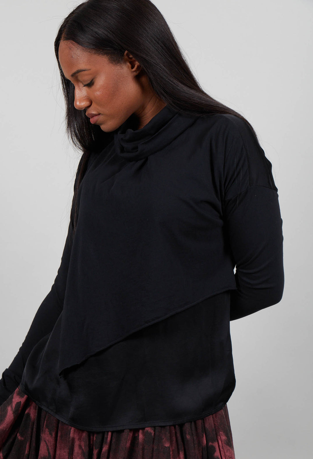 Asymmetric High-Neck T-Shirt in Black