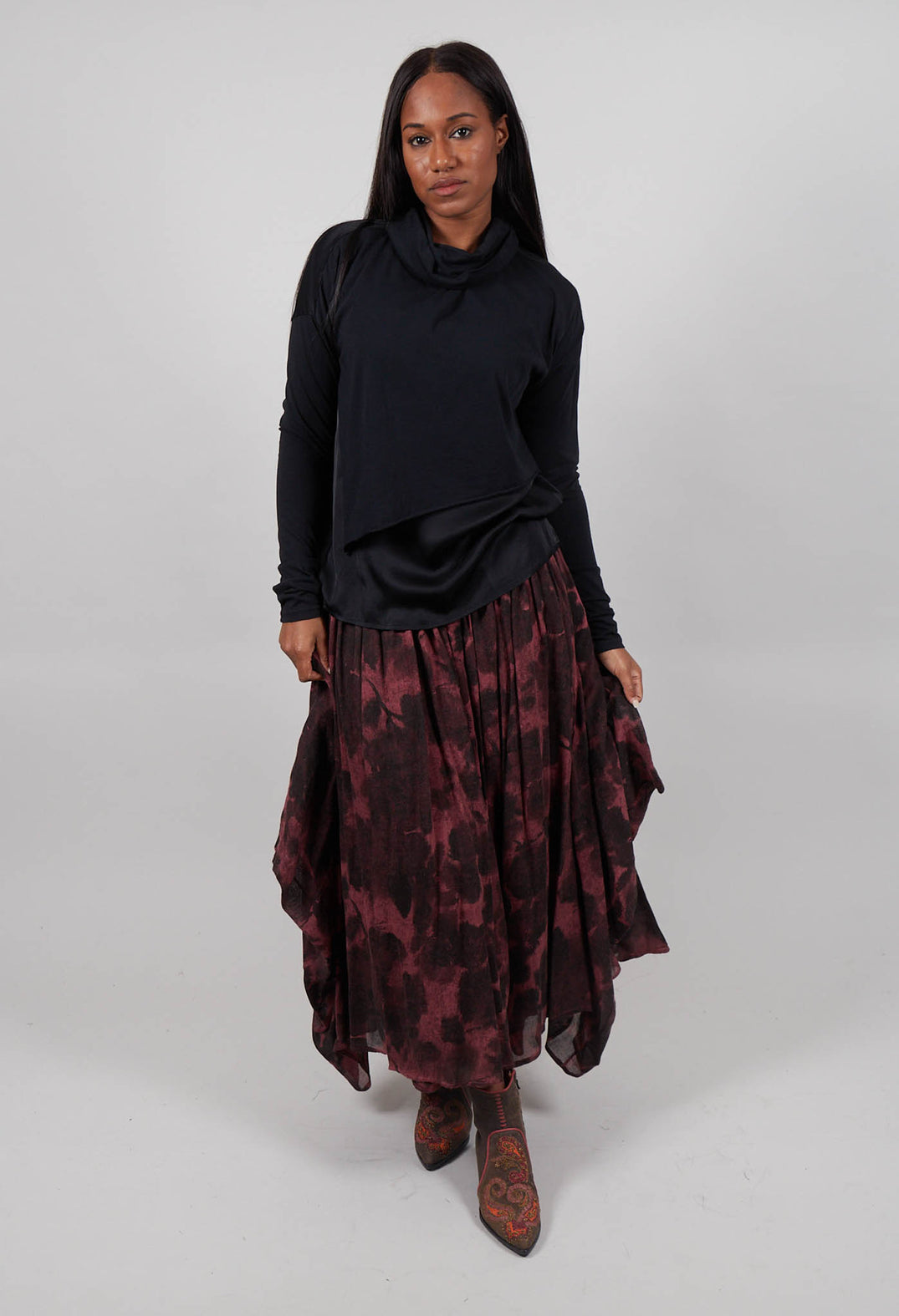 Asymmetric High-Neck T-Shirt in Black