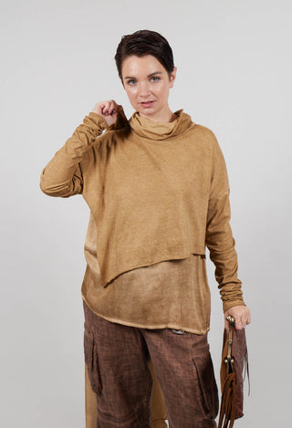 Asymmetric High-Neck T-Shirt in Gold