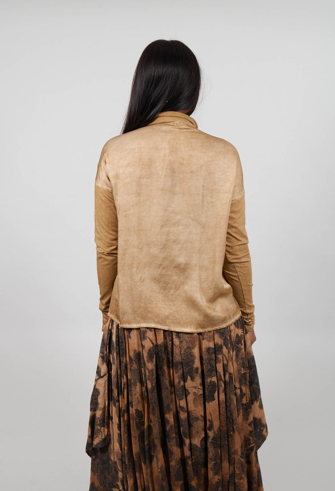 Asymmetric High-Neck T-Shirt in Gold